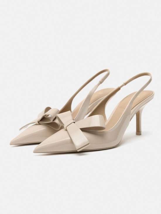 Zara Shoes - Zara Cream Bow Slingback Heels